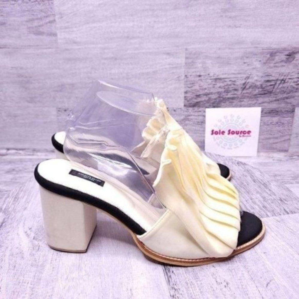 Angelys Balek Accordion Pleated Top Dress Mule Slides Cream sz 41 Women's sz 10